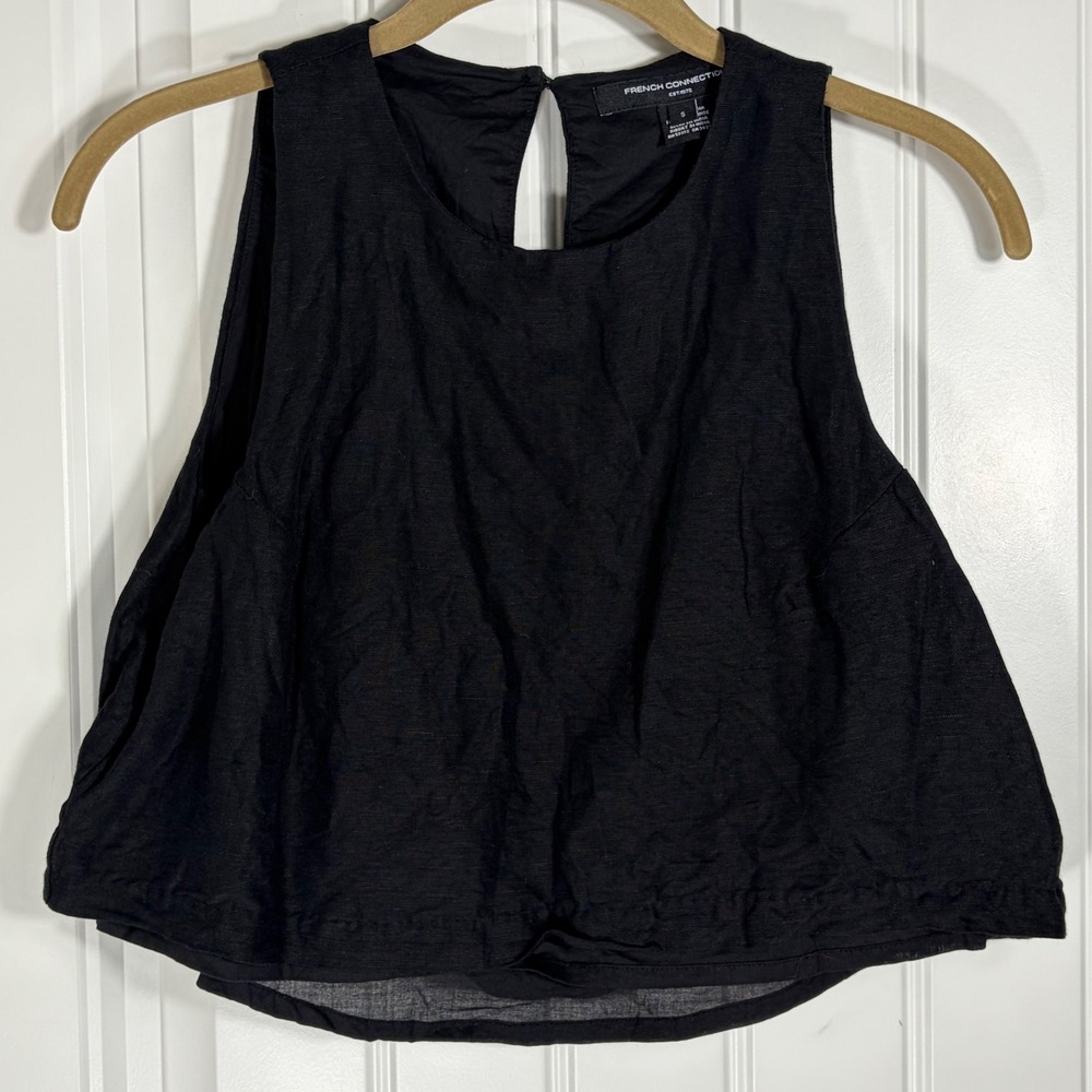 French Connection Womens Black Sleeveless Crop Top Keyhole Back KLMF71315 Small